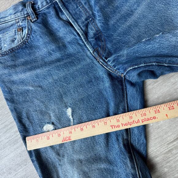 Levis 501 Jeans Womens White Oak Cone Denim Selvedge Distressed Button Fly 28x26 - Picture 11 of 13